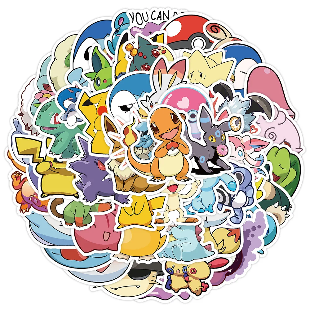 50 pçs kawaii pikachu pokemon adesivos para portátil telefone mala skate guitarra bonito dos desenhos animados adesivos presente do miúdo brinquedos