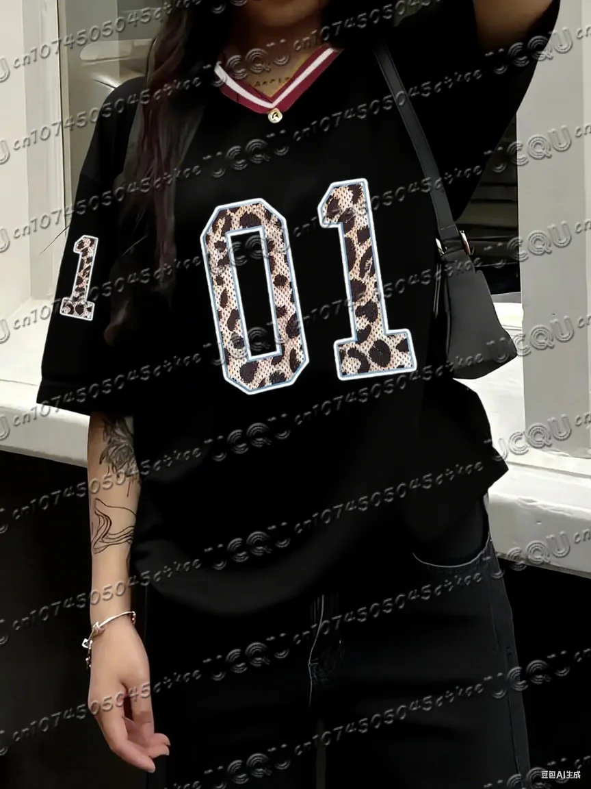 

Женская футболка с леопардовым принтом NO.01 и v-образным вырезом с короткими рукавами, летняя футболка с рисунком, бейсбольные майки, мужские спортивные футболки больших размеров, топы
