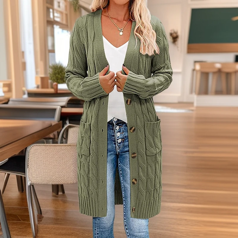 

Women's Casual Trendy Solid Color Simple Loose Long Sleeve Knitted Sweater Cardigans Autumn Winter New Fashion Female Coat