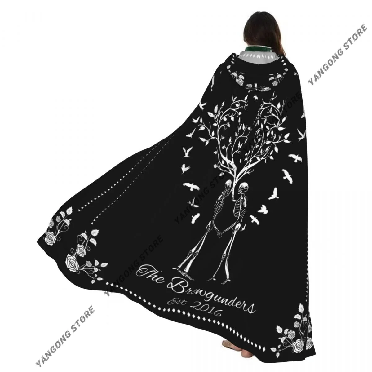 

Adult Vampire Cape Hooded Robe Skull Halloween Cloak Full Length Cosplay