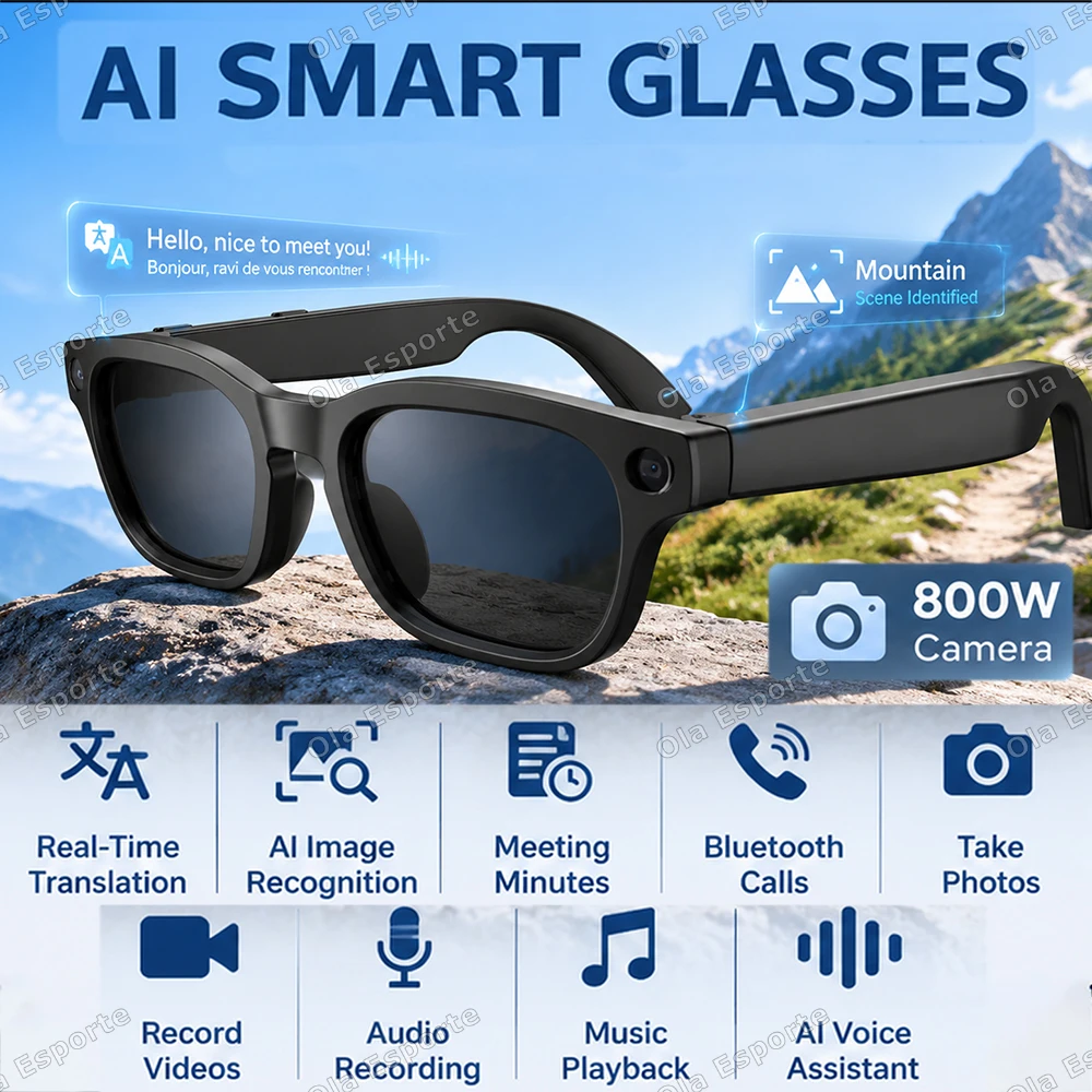 2026 New Upgrade Smart AI Glasses 1600W HD 8K Shooting Camera Photo Voice Call Translation Bluetooth AI Motorcycle Glasses Q01