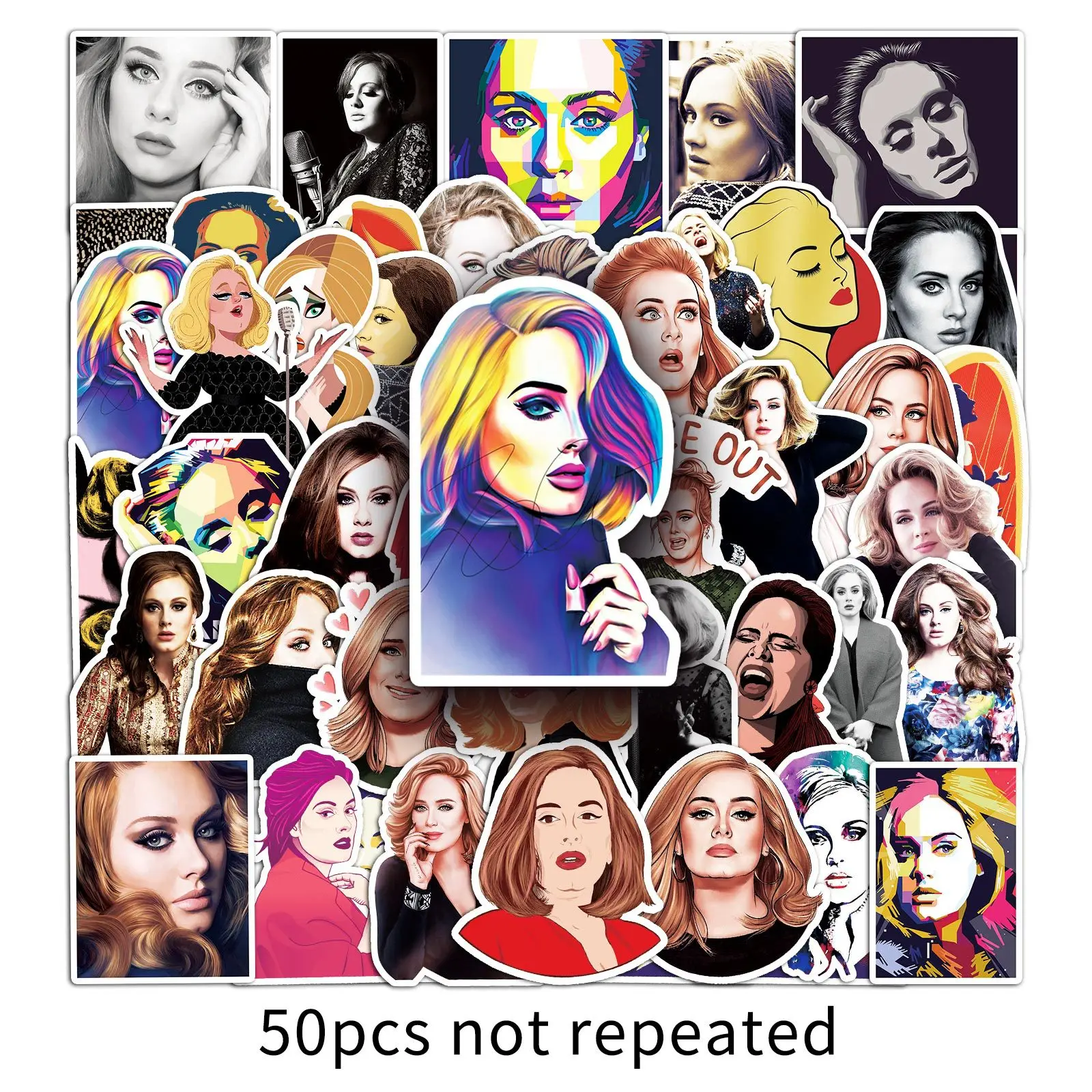 50PCS Hot Selling Popular singer Adele Stickers Fans Gifts DIY Water bottle Laptop Cars Knapsack Skate