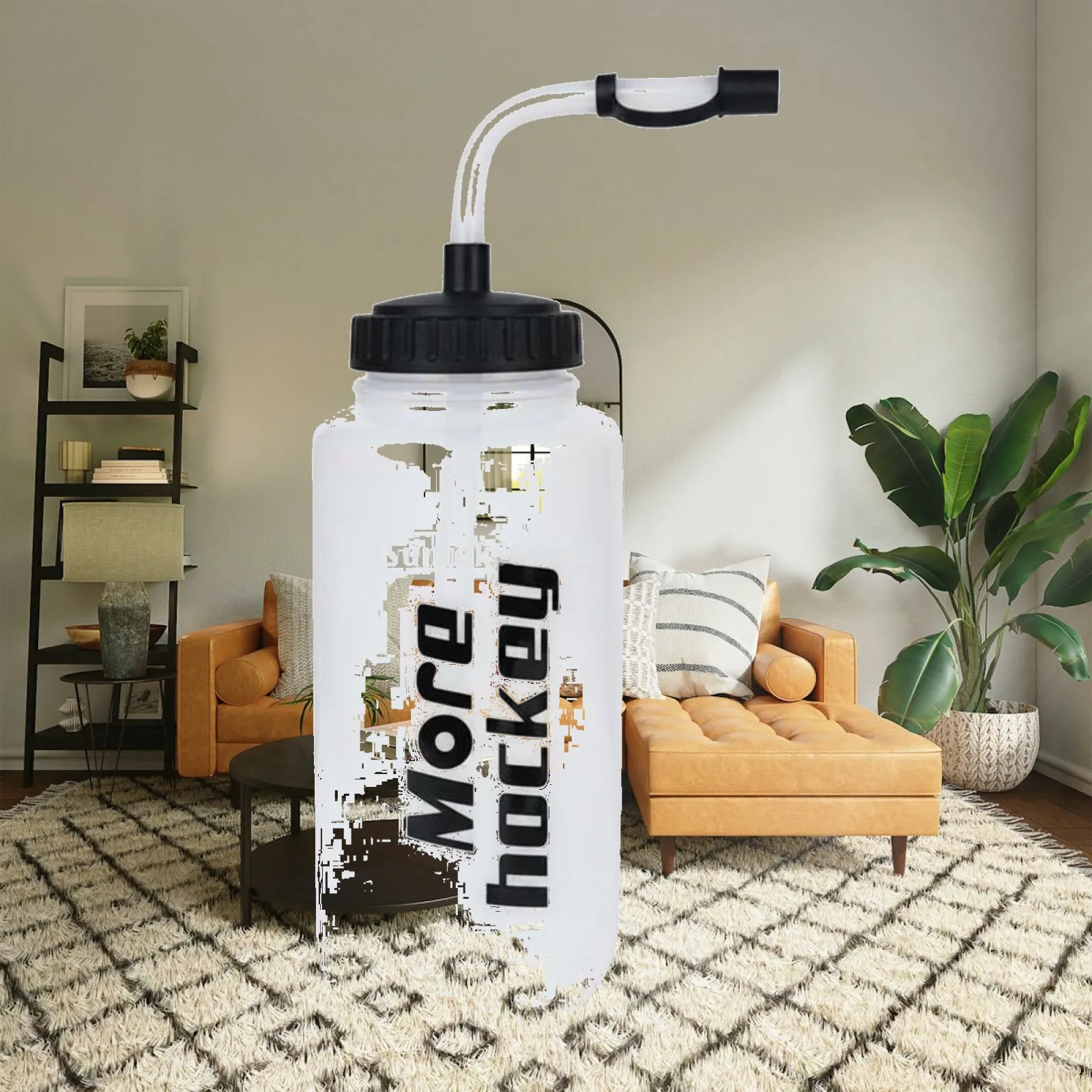 Portable Straw Water Bottle for Sports Long Spout Easy Drinking Press Bottle 1 Liter Capacity for Hockey Gym Cycling