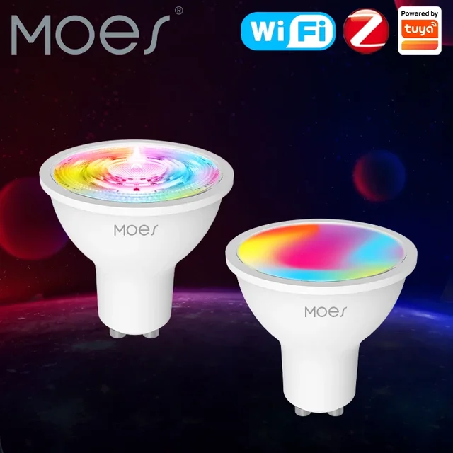 MOES Tuya ZigBee GU10 WIFI żarówki inteligentna dioda LED RGB C + W białe lampy ściemnialne inteligentne życie kontrola aplikacji żarówki głos Alexa/Google