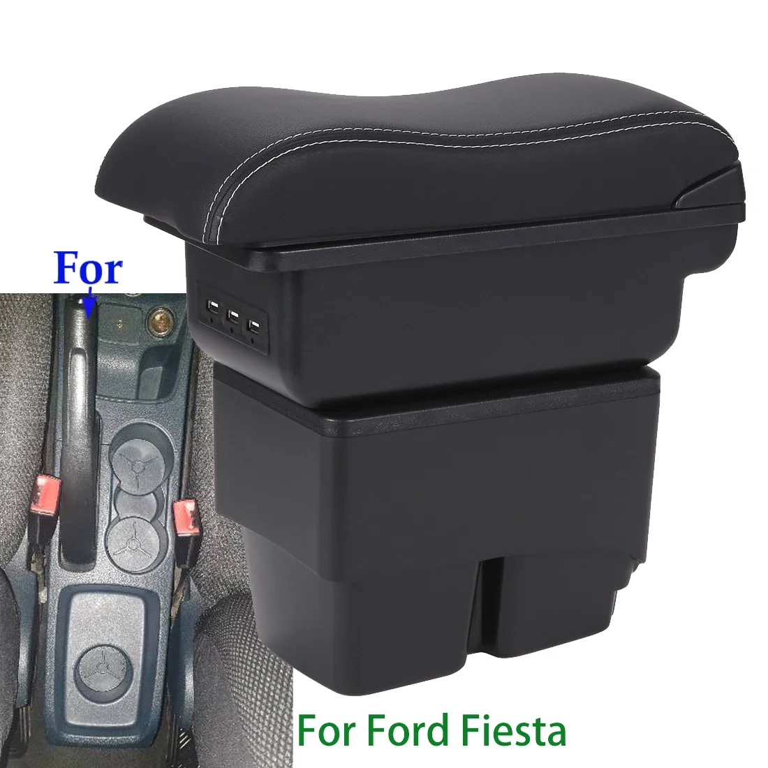 

For Ford Fiesta Armrest Box For Ford Fiesta Car Armrest Customized Interior details Retrofit parts Auto Storage Box Accessories