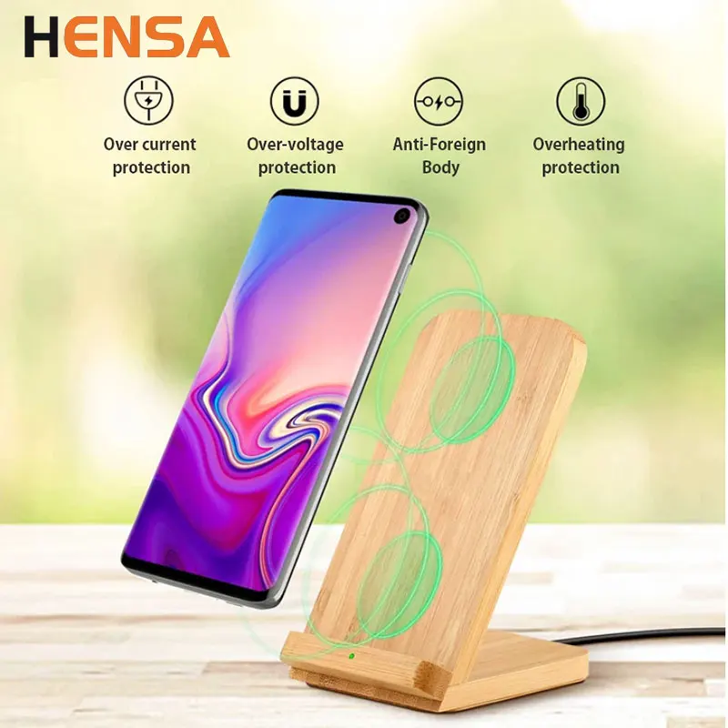 Eco-friendly Bamboo Wooden 15W Wireless Charger, Cell Phone Stand for Suitable for iPhone 15 Pro Max 14 13 12 Samsung S24 S23 S2