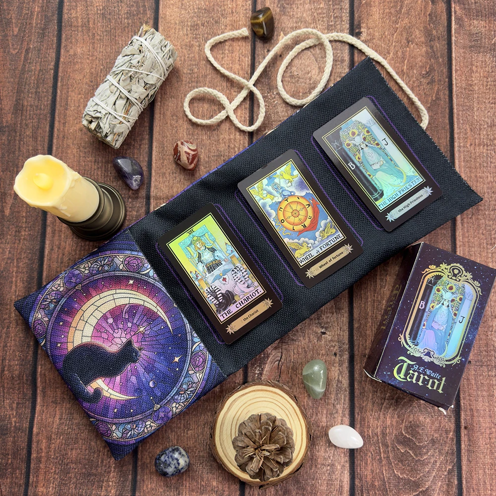 Mond Sternenhimmel Hexerei Katze Tarot Aufbewahrungstasche Tarotkarten Tischdecke Mystische Wrap Beutel Aufbewahrungstasche Wahrsagerei Werkzeuge