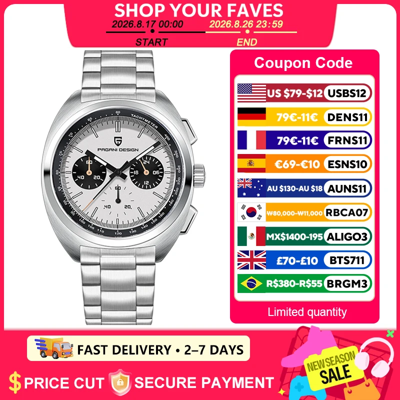PAGANI DESIGN 2026 NEW Turtle Back Chronograph 1782 Fashion Quartz Wristwatch for Man Luminous Waterproof Watch Reloj Hombre