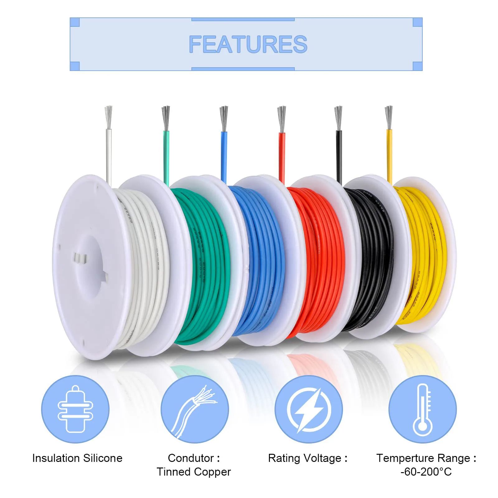 18 awg verse ilter elektrischer Draht 18 Gauge verzinnter Kupferdrähte flexibler elektrischer Silikon-Anschluss draht Kit 16,4 Fuß/5m pro Farbe – Detail 4