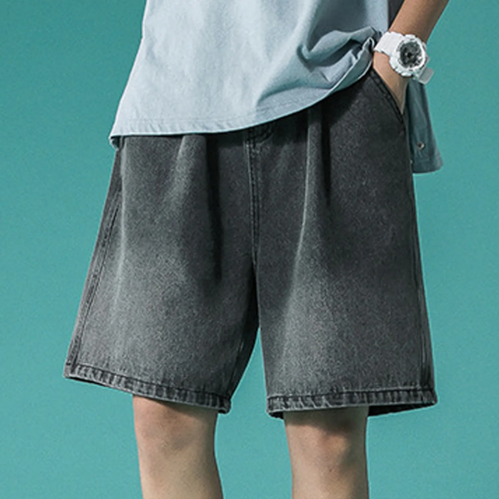 

Men Denim Short Jeans Men's Baggy Jeans Shorts Regular Fit Summer Washed Casual Hip Hop Straight Daily Fashion Trousers 2025