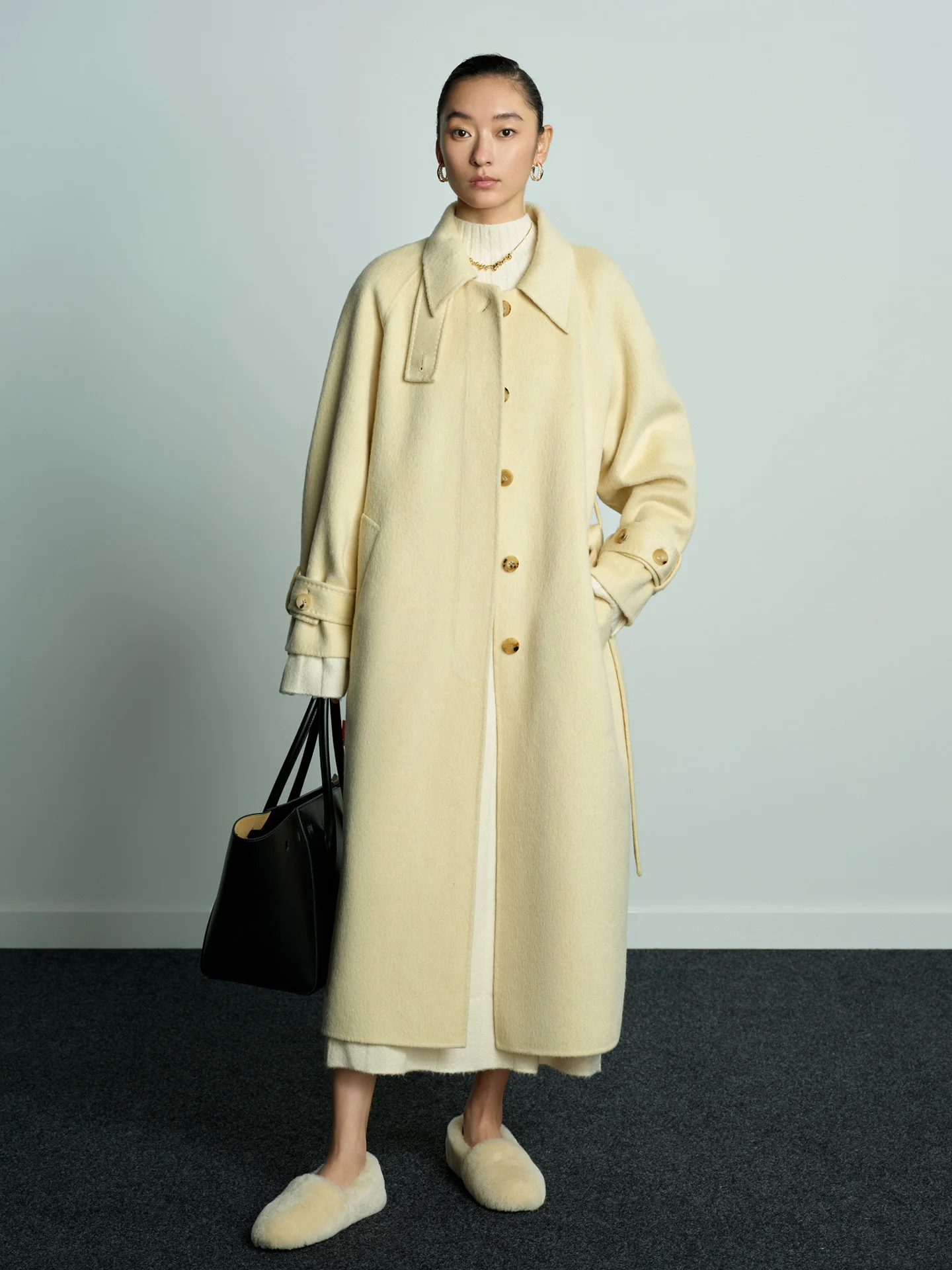 

Пальто YOOOJI из смесовой шерсти альпака, двустороннее, длинное, женское, элегантное, прямого кроя, для повседневной носки, с карманами, с добавлением медного аммония