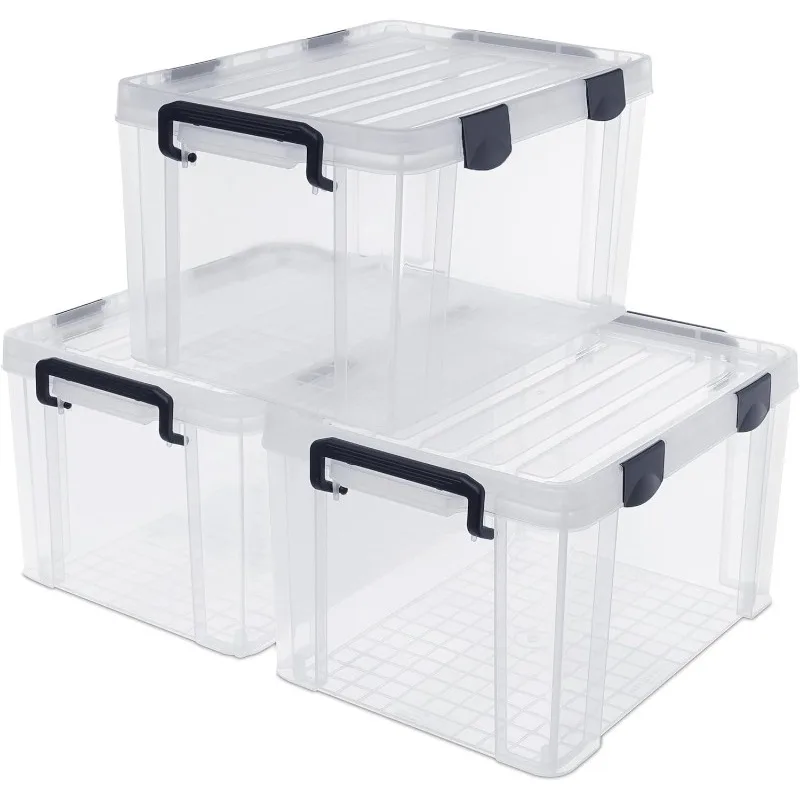 6 Packs 17 QT Plastic Storage Bins with Lids Large Stackable Storage Containers for Organizing Clear Storage Box for Garage