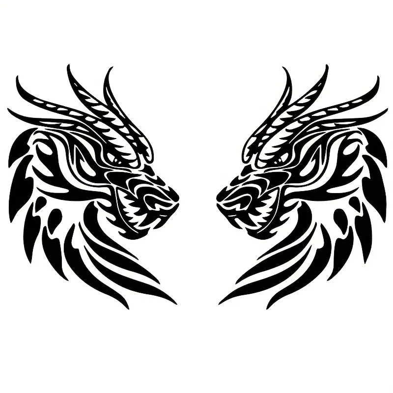 2 unids/set de pegatinas de dragón gemelo, exquisita calcomanía extraíble impermeable en blanco y negro, ideal para personalización de automóviles y portátiles