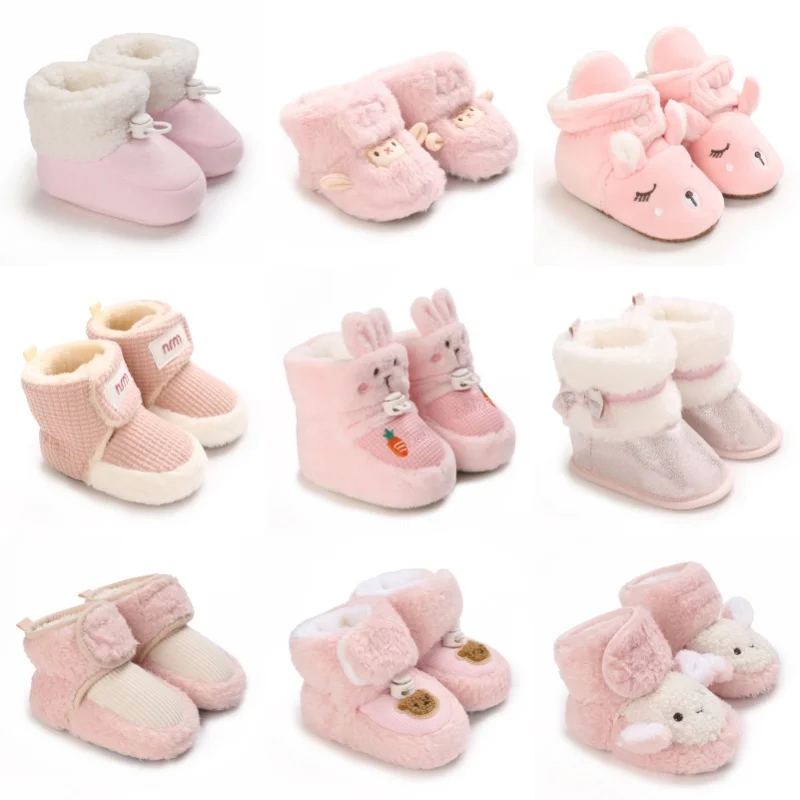 

Зимние милые теплые розовые плюшевые сапоги с героями мультфильмов для маленьких мальчиков и девочек на удобной мягкой подошве, подходящие для новорожденных в возрасте от 0 до 18 лет
