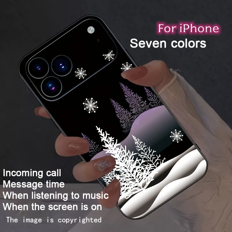 

Tree Snow Night Glow In The Dark Phone Cases LED Christmas For iPhone 17 air 16 16E 15 14 Plus 13 12 11 Pro Max Luminous Cover