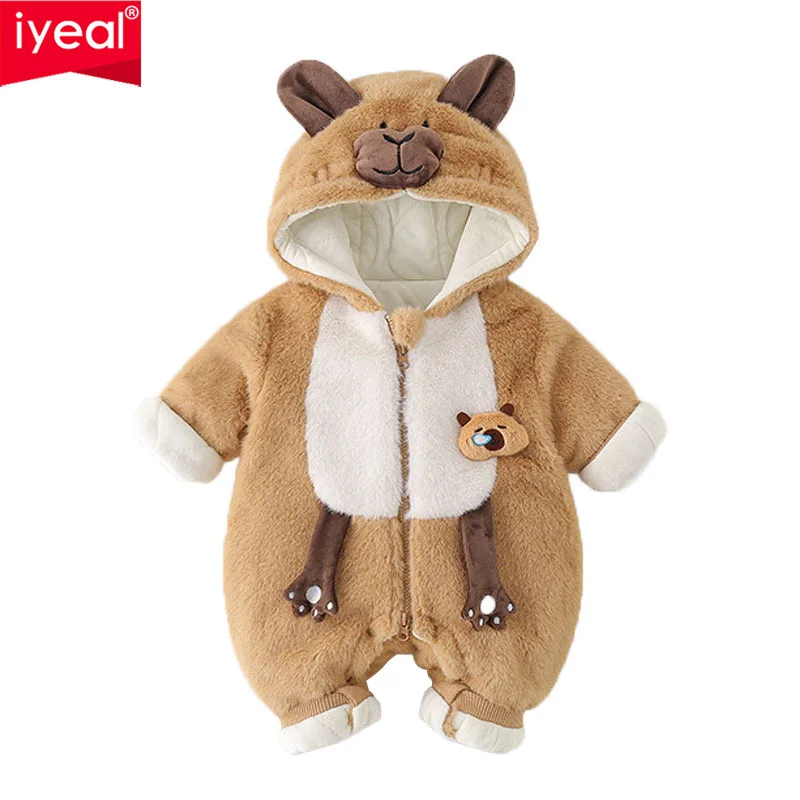 

IYEAL Baby Girl Boy 2025 Winter Clothing Overalls Newborn Baby Soft Plus Velvet Thicker Warm Romper Jumpsuits