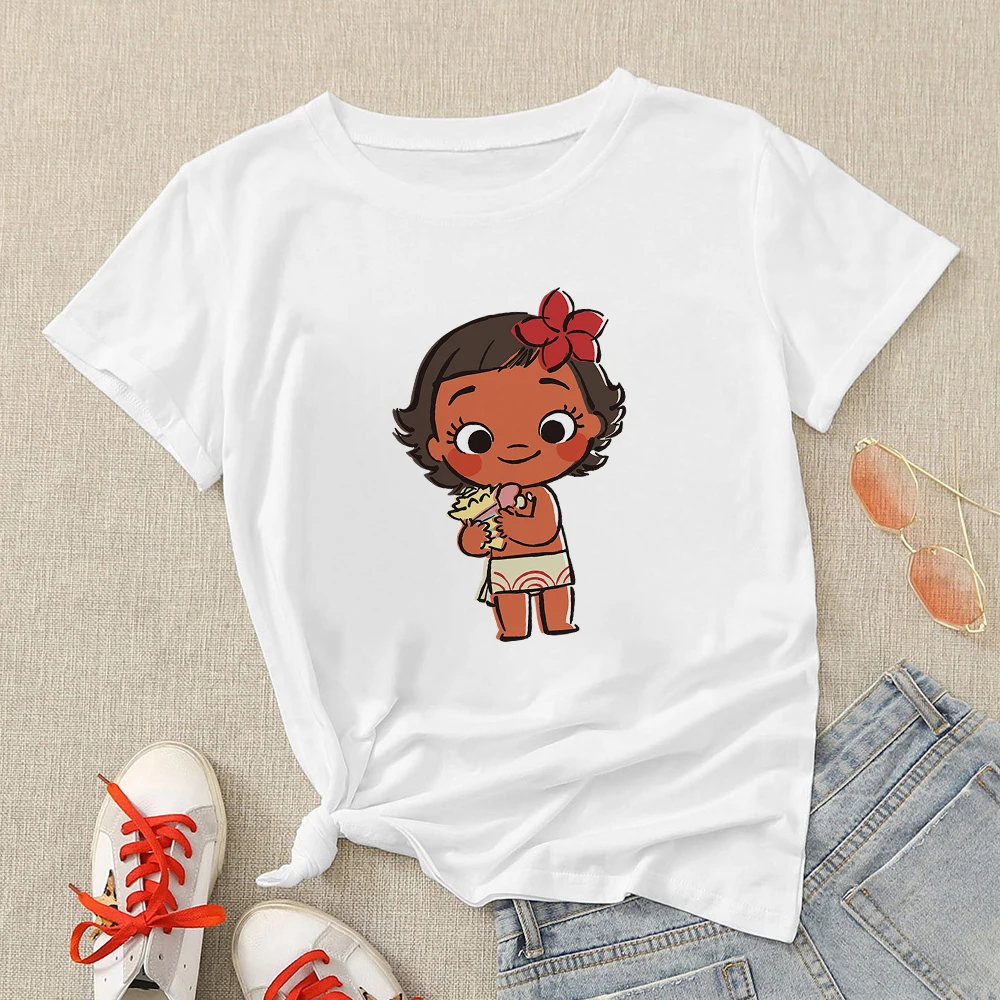 Disney księżniczka Moana koszulka śliczne damskie Tshirt Kawaii ubrania koszulki Y2k topy kobiety odzież bluzka damska kreskówka T Shirt