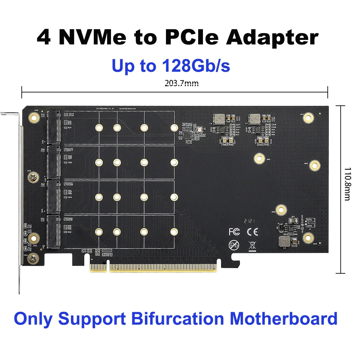 

Карта расширения 4 SSD M.2 X16 PCIe 3.0 X4 с радиатором и поддержкой 4 NVMe M.2 2280 до 128 Гбит/с, поддержка раздвоения материнской платы