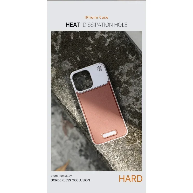 Push-Pull Borderless Leather Metal Phone Case for Iphone13 14 15 16pro Max Simple Design Shockproof Anti-scratch Protector Cover