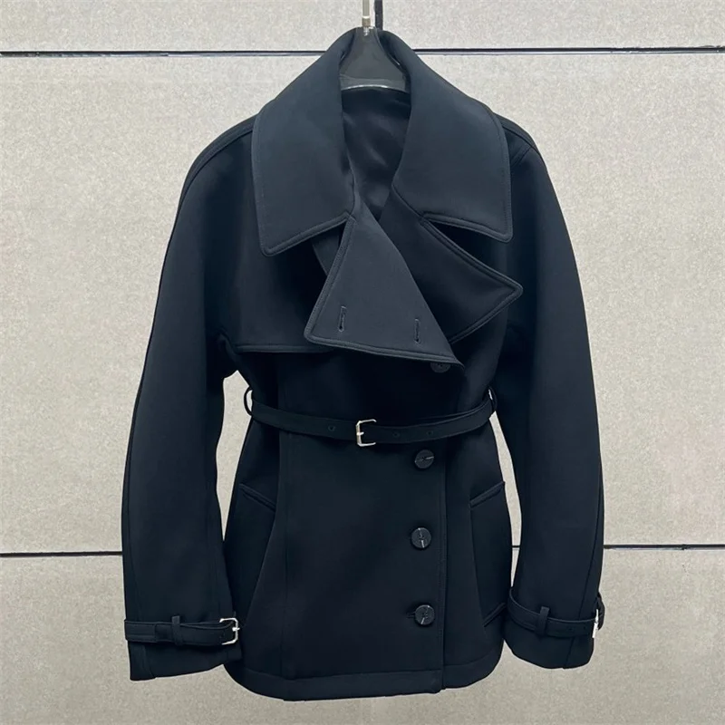 

Women's jacket New asymmetrical lapel long sleeved top for winter 2025 belt slim fit Women's coat y2k Short women's trench coat
