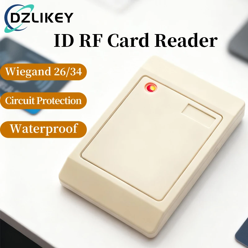 Waterproof Wiegand26/34 Access Control Head, White 125kHz ID RF Card Reader Anti-surge/Deadlock Protection, RS485/RS232 Output