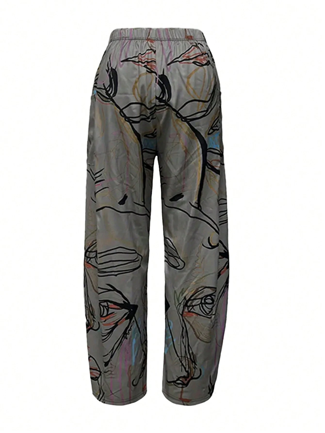 Plus Size Casual high waisted wide leg pants, loose straight leg, random printed pants, women\'s pants