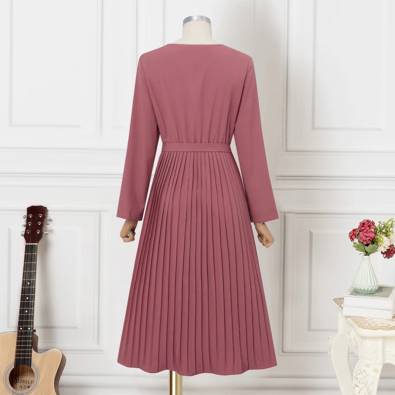 ZANZEA 2025 فساتين قميص طويلة أنيقة للخريف بأكمام طويلة فساتين نسائية عصرية بطيات غير رسمية فضفاضة وشاحات رداء الحفلات #5