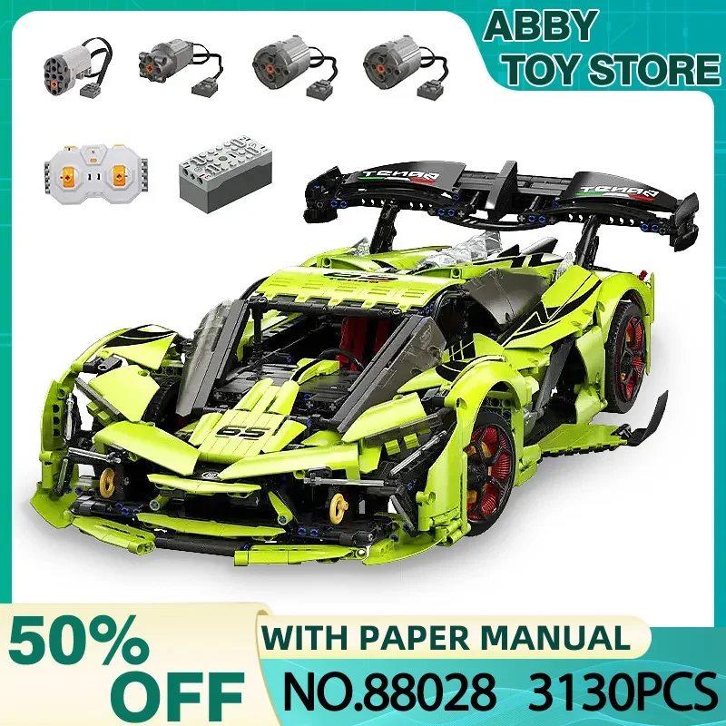 MOYU 88028 MOC 1:8 High-Tech Super Speed Racing Car GTR Hypercar Model Building Blocks Bricks Puzzle Toy Christmas Gift For Kids