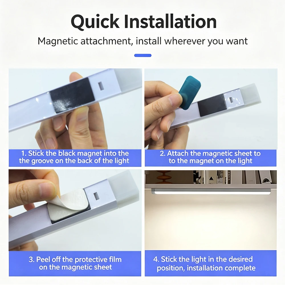 3Pcs LED Lights with Motion Detection USB Rechargeable LED Motion Sensor Lights for Room Kitchen Under Cabinet Wardrobe Closet