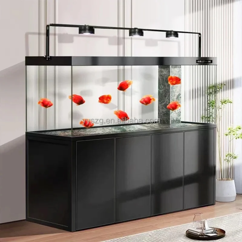 custom.Customizable Modern Luxury Large Aquarium with Sump Filtration & LED Lighting - Black Aluminum Alloy Ultra Glass Ta