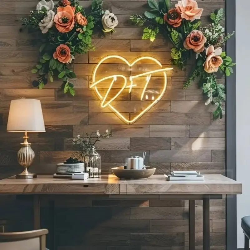 Custom Heart Neon Sign - Personalized Name Wedding LED Neon Light for Wedding Backdrop Home Wall Decor, Unique Gift for Couples