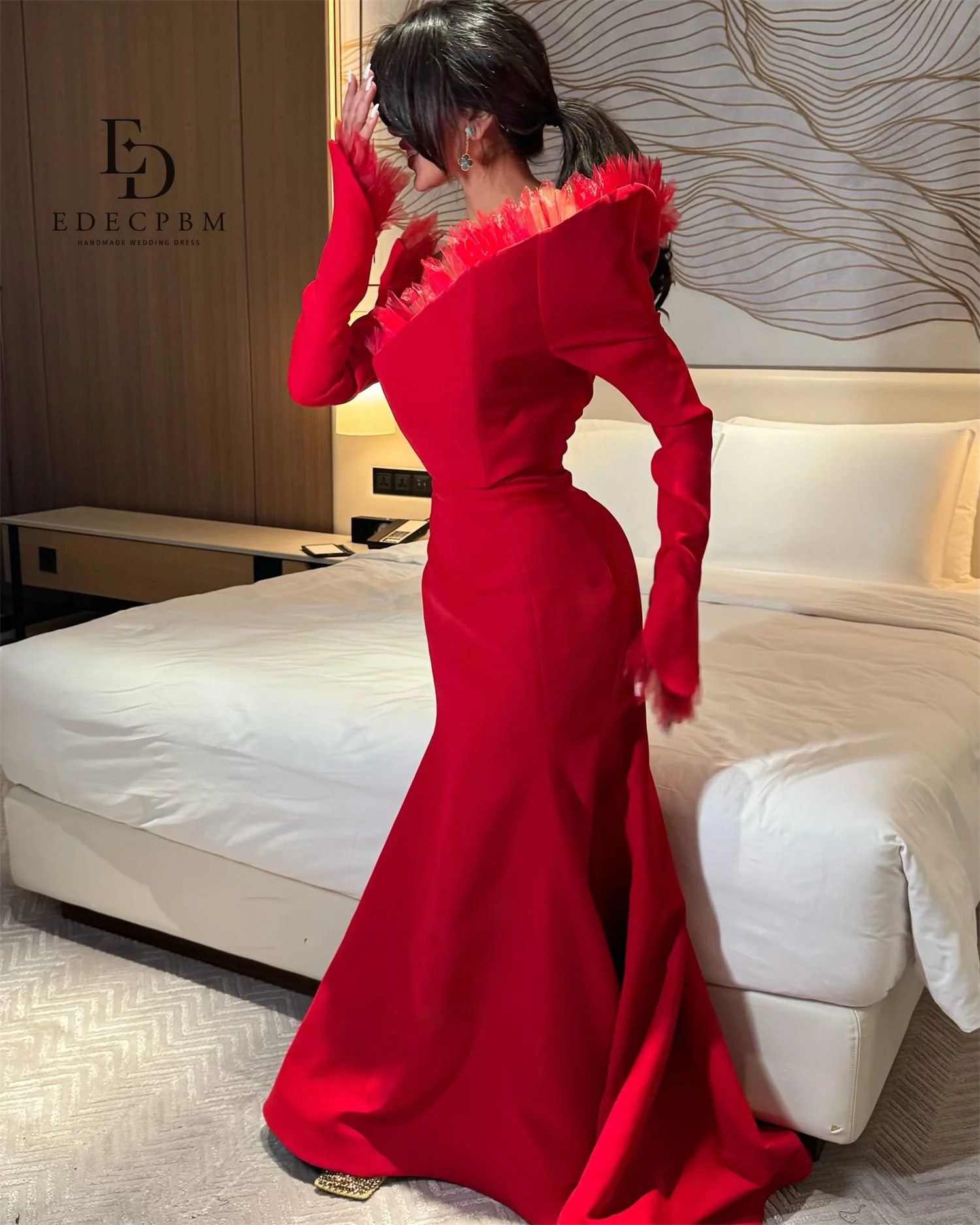 EDECPBM Bruiloft Jurken voor Speciale Gelegenheden Aangepaste Avondjurk Zeemeermin فسات Bravo Mohamed 1914 Rood Vestidos De Festa Prom 2025