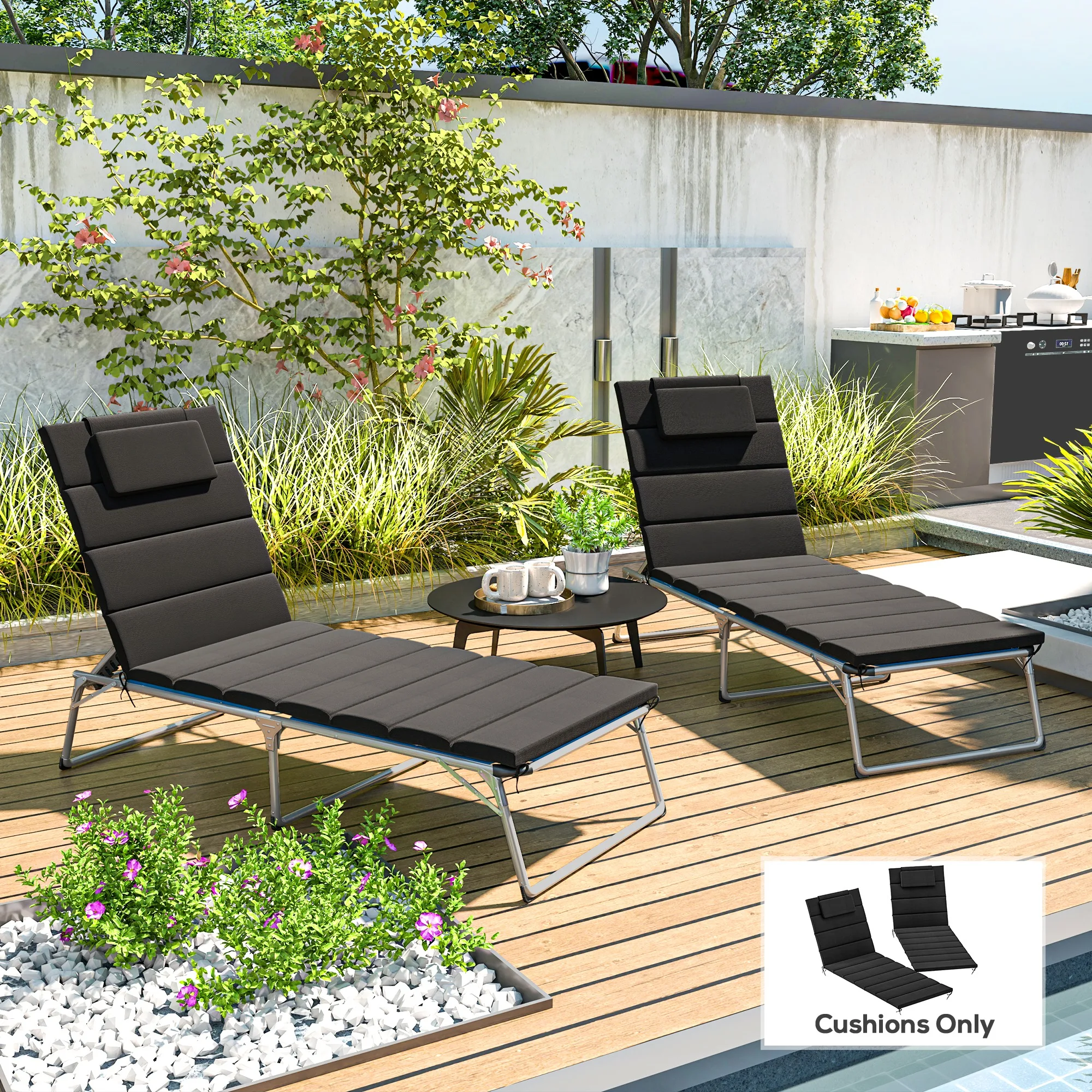 Foldable Lounge Chair Cushion Set of 2, Upf50+ 230Gsm Olefin and 25D High-Density Foam, Chaise Lounge Cushion Set, 80