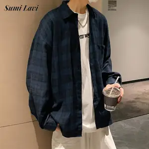 Harajuku Plaid Printed Shirts Men Long Sleeve Buttoned Lapel Oversized Shirt 2024 Spring Mens Clothing Trendy Shirts Streetwear