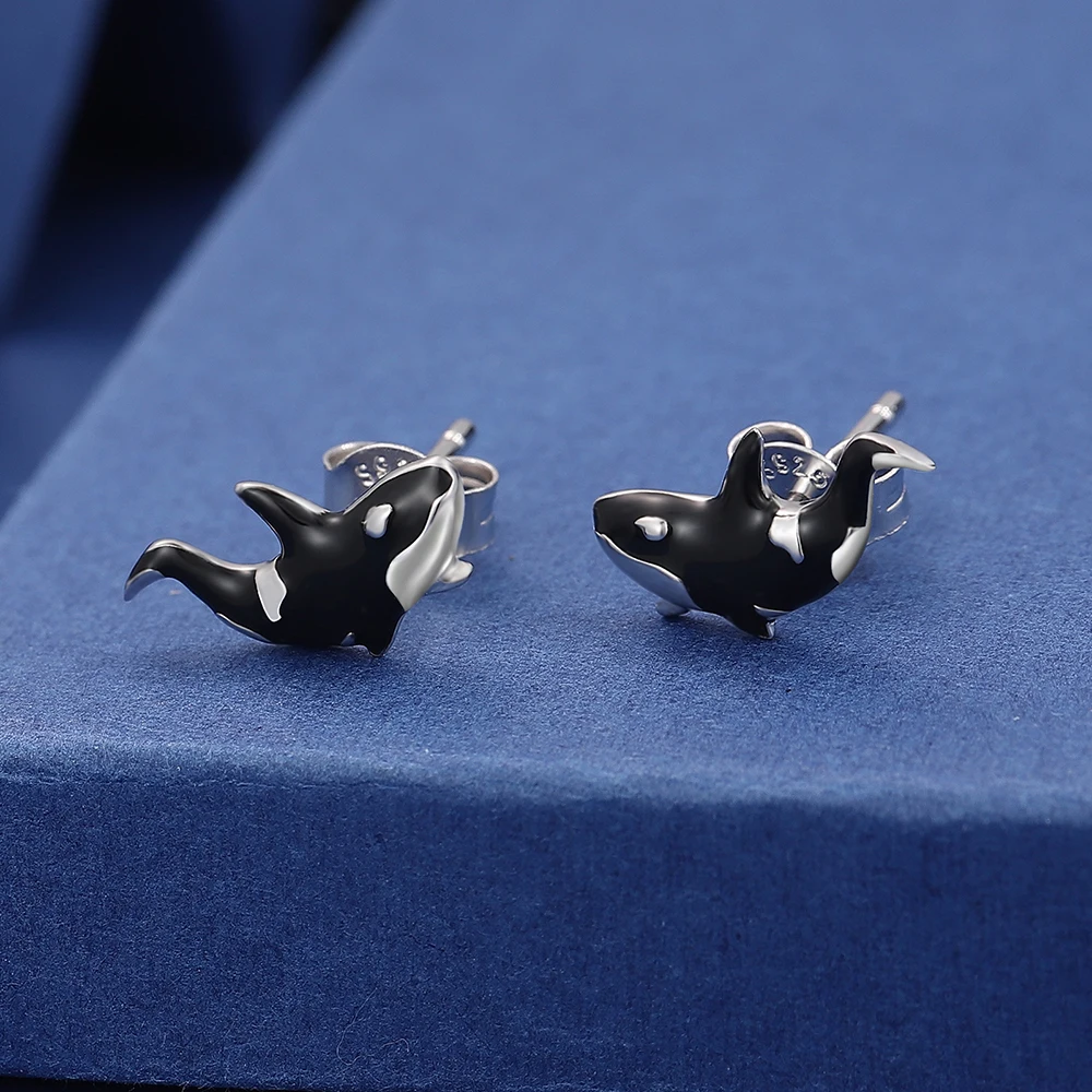 925 Sterling Silver Ocean Orca Killer Whale Cute Animal Stud orecchini gioielli compleanno regali di natale per le donne ragazze adolescenti