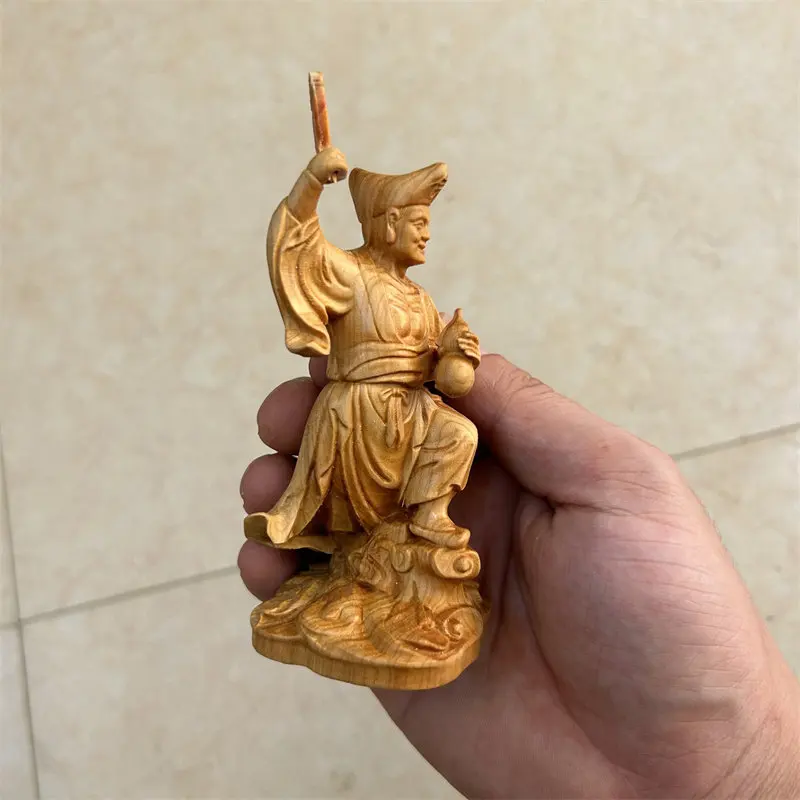 Thuja Wood Carved Ji Gong Living Buddha Statue Chinese Folk Deity Figurine Car Desktop Ornament Home Office Decor