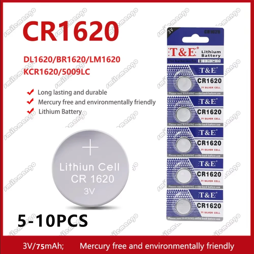 5 قطعة-10 قطعة 3V CR1620 بطارية ليثيوم زر DL1620 BR1620 ECR1620 5009LC LM1620 CR 1620 KCR1620 30mAh عملة خلية ساعة بطاريات #2