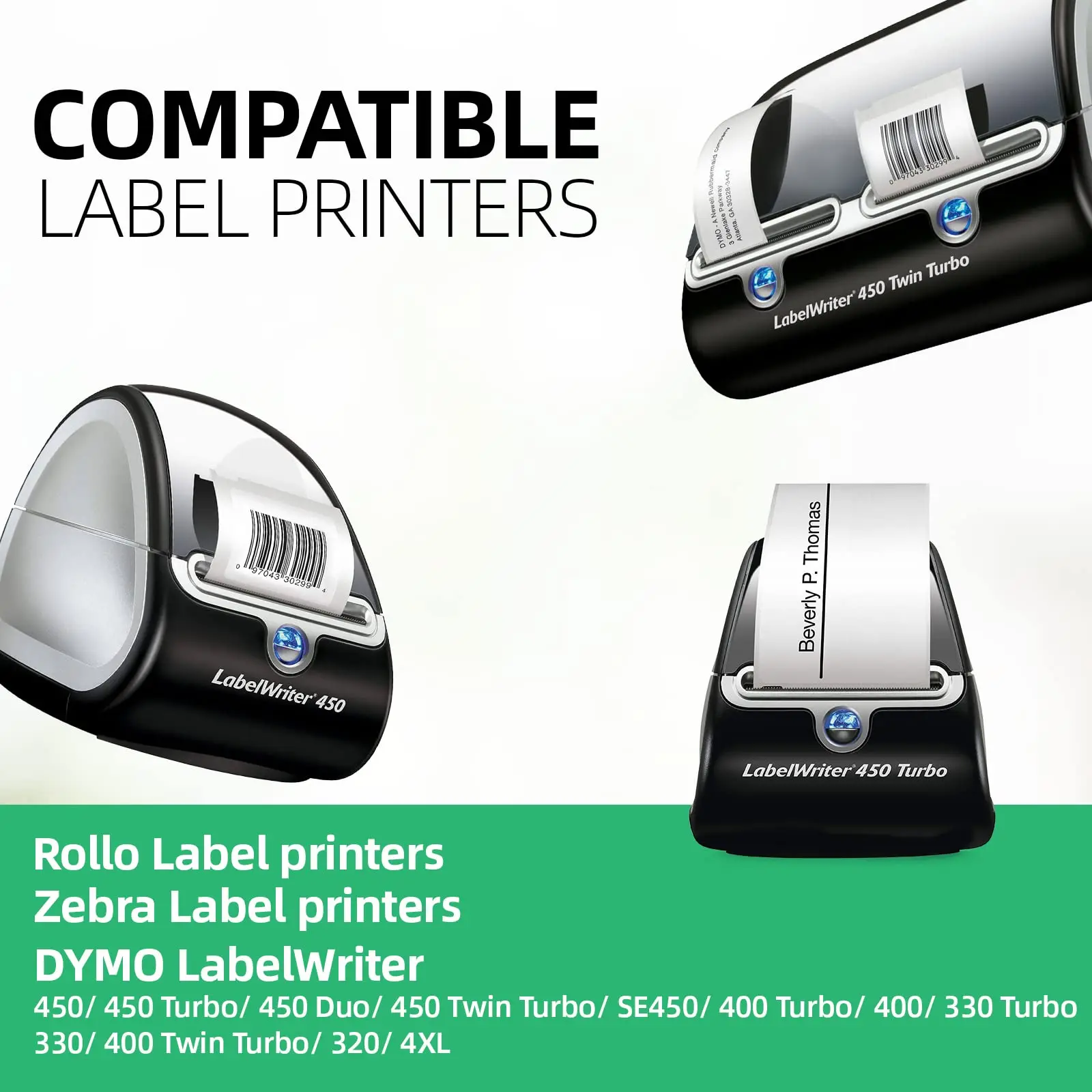 Kompatybilny z odłączanymi etykietami adresowymi DYMO 30252 (1-1/8 "x 3-1/2"), drukarkami DYMO Labelwriter 450 4XL 350 etykiet/rolek Zebra
