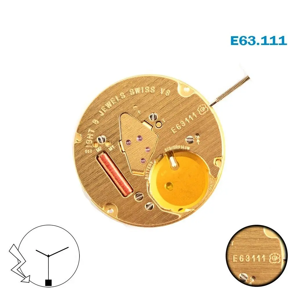 

E63.111 Movement ETA E63.111 Movement Gold Color ,White Date Disk on 6, 8 Jewels Brand New Original movement