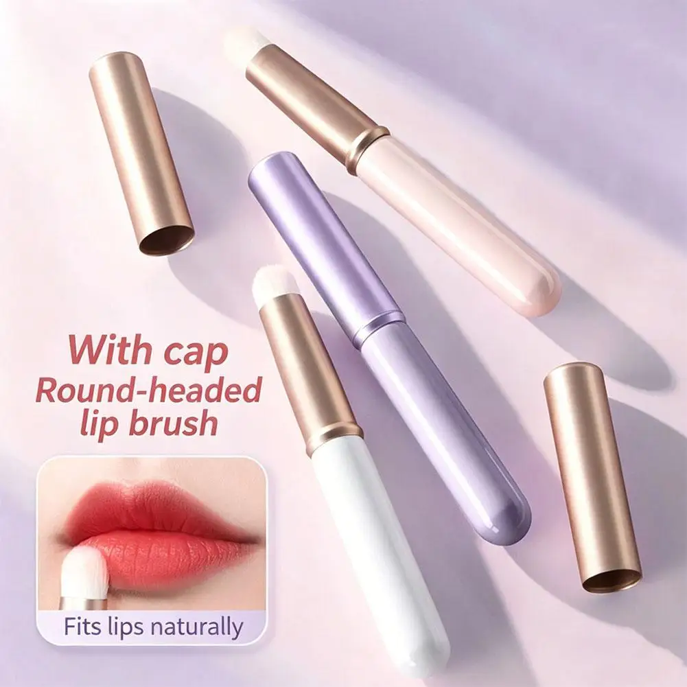 Lip Brush with Lid Round Head Lipstick Smudge Brush Professional Concealer Brush for Lip Gloss Cream Eyeshadow Makeup Tools