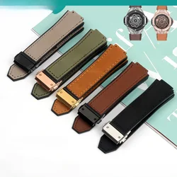 26x19mm Silicone Waterproof Rubber Underskin Watchband for Hublot Yubo Big Bang Series Frosting Cowhide Steel Buckle Watch Strap