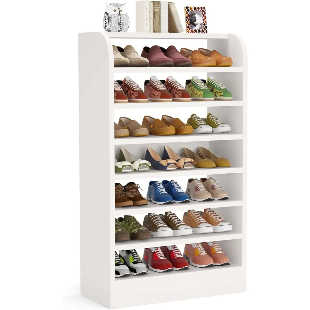 Shoe Shelf for Entryway, 8-Tier Shoe Rack Cabinet, 21 Pair Shoe Storage Organizer, White