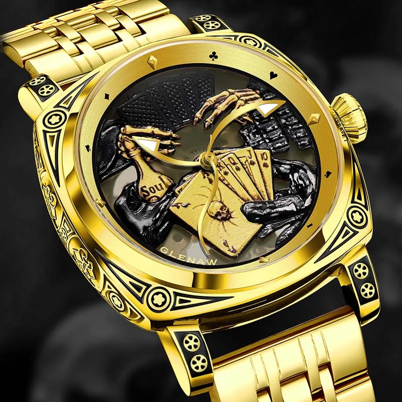2025 NEW GLENAW Skeleton frame mechanical watch men's stainless steel luminous waterproof Top Luxury automatic mechanical watch