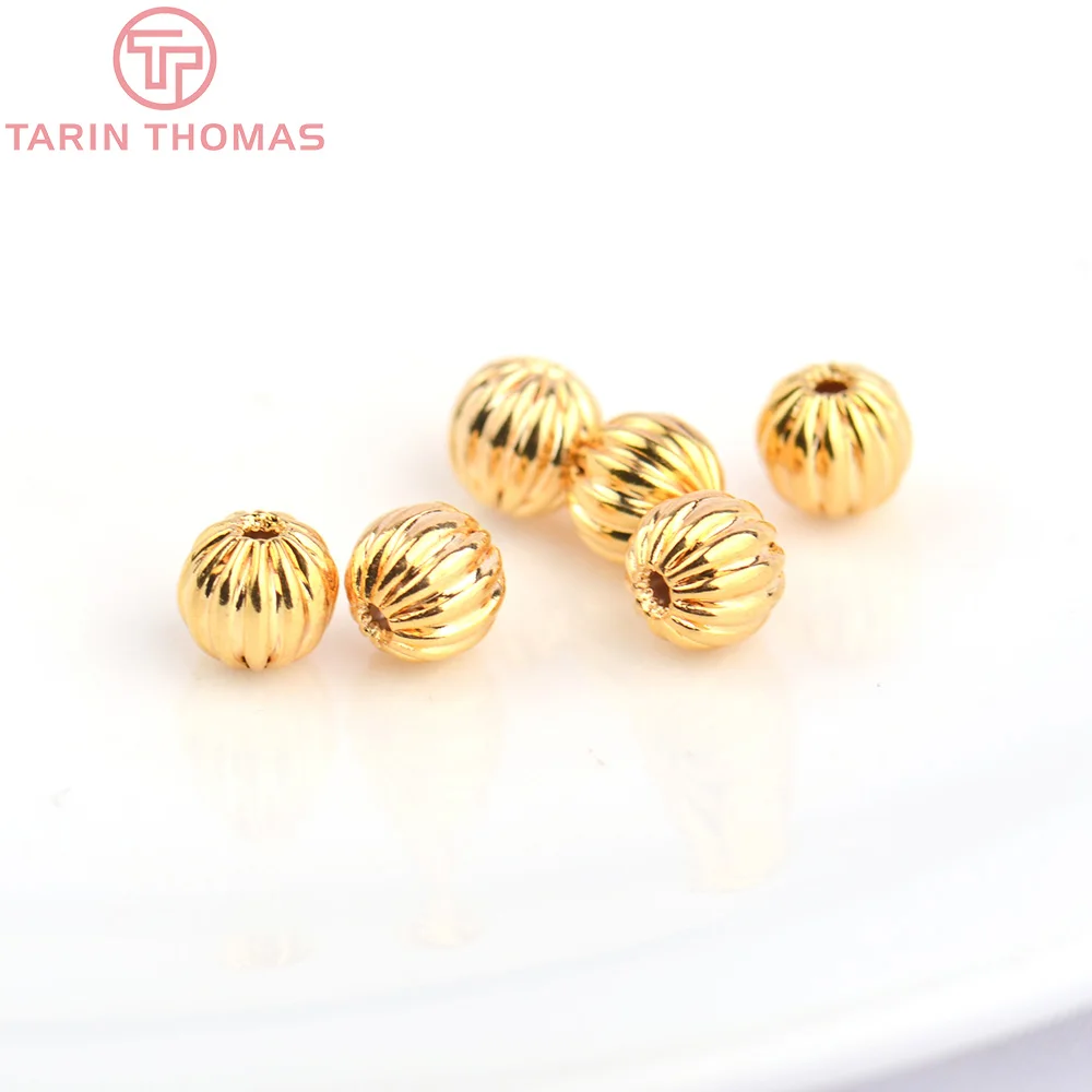 (2861)20PCS 4MM 5MM 6MM 8MM 24K Gold Color Plated Brass Pumpkin Spacer Beads High Quality Diy Jewelry Accessories