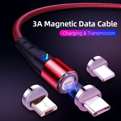 3A Super Fast Charge Magnetic Charging USB Cable 360 Degree Rotate Micro USB Type C Cord Phone Charger Wire Magnet Cable