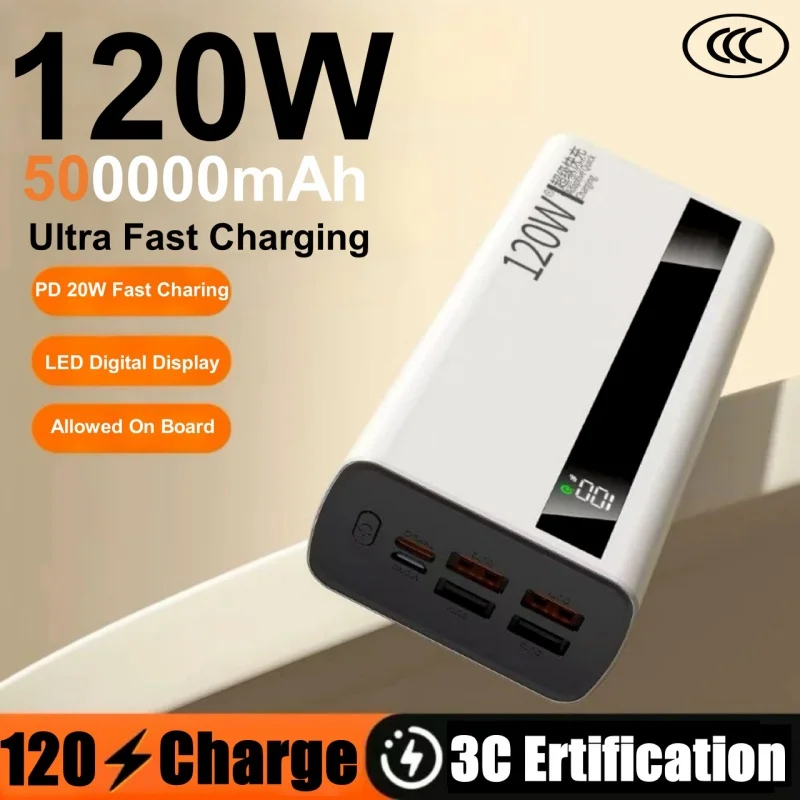 

120 Вт 200000 mAh Power Bank большой емкости Сверхбыстрая зарядка цифрового дисплея Портативный Power Bank для iPhone Xiaomi Samsung 2025