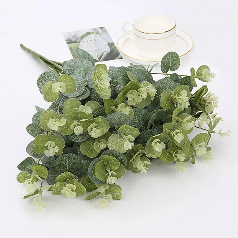 16 Heads Artificial Plants Green Eucalyptus Leaves Wall Home Wedding Decoration Accessories Film Fake Plant Leaf Garden Decor