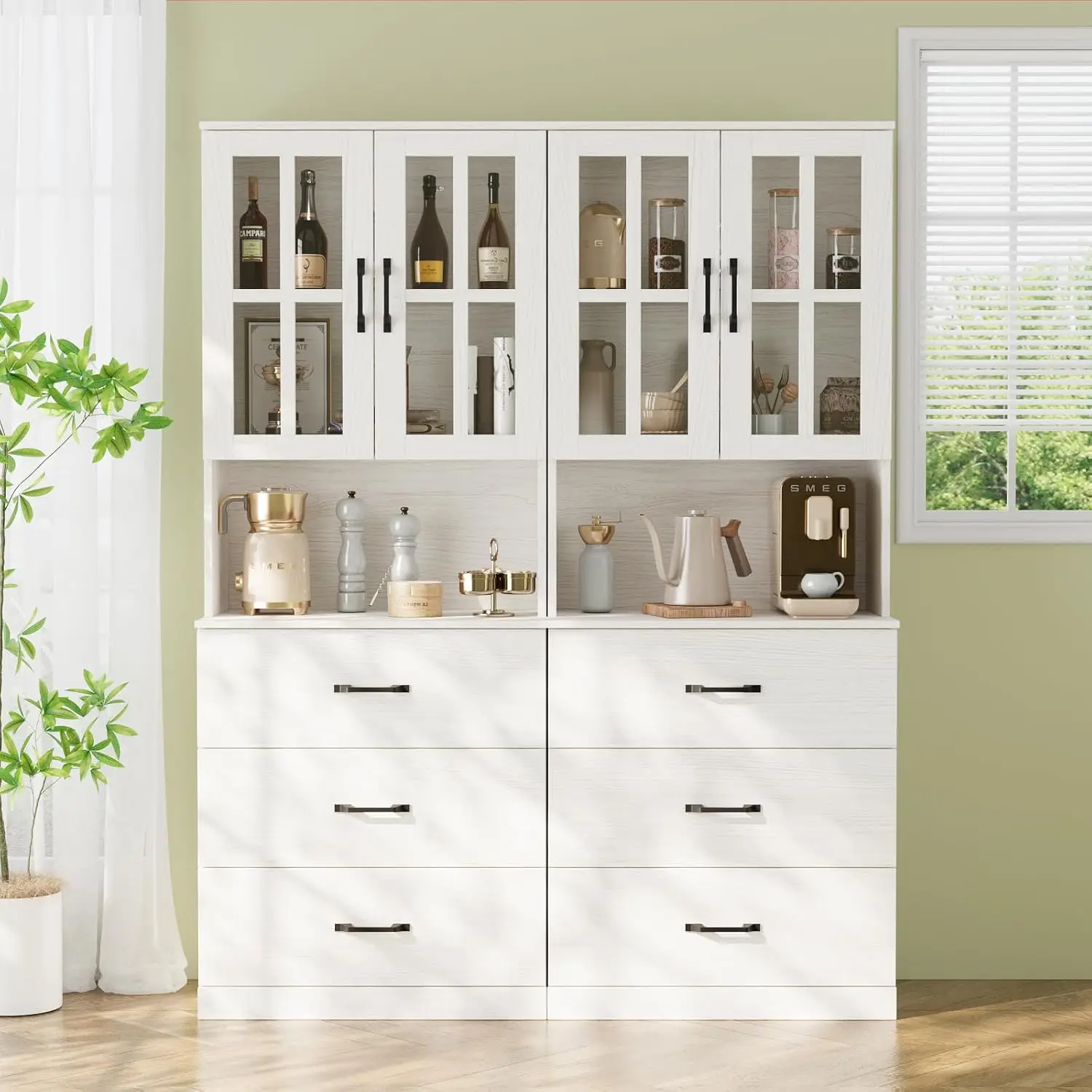 Estante Modular para TV de 95 polegadas com Armário e Prateleiras para Sala de Estar 2B+2G Branco, Personalizável