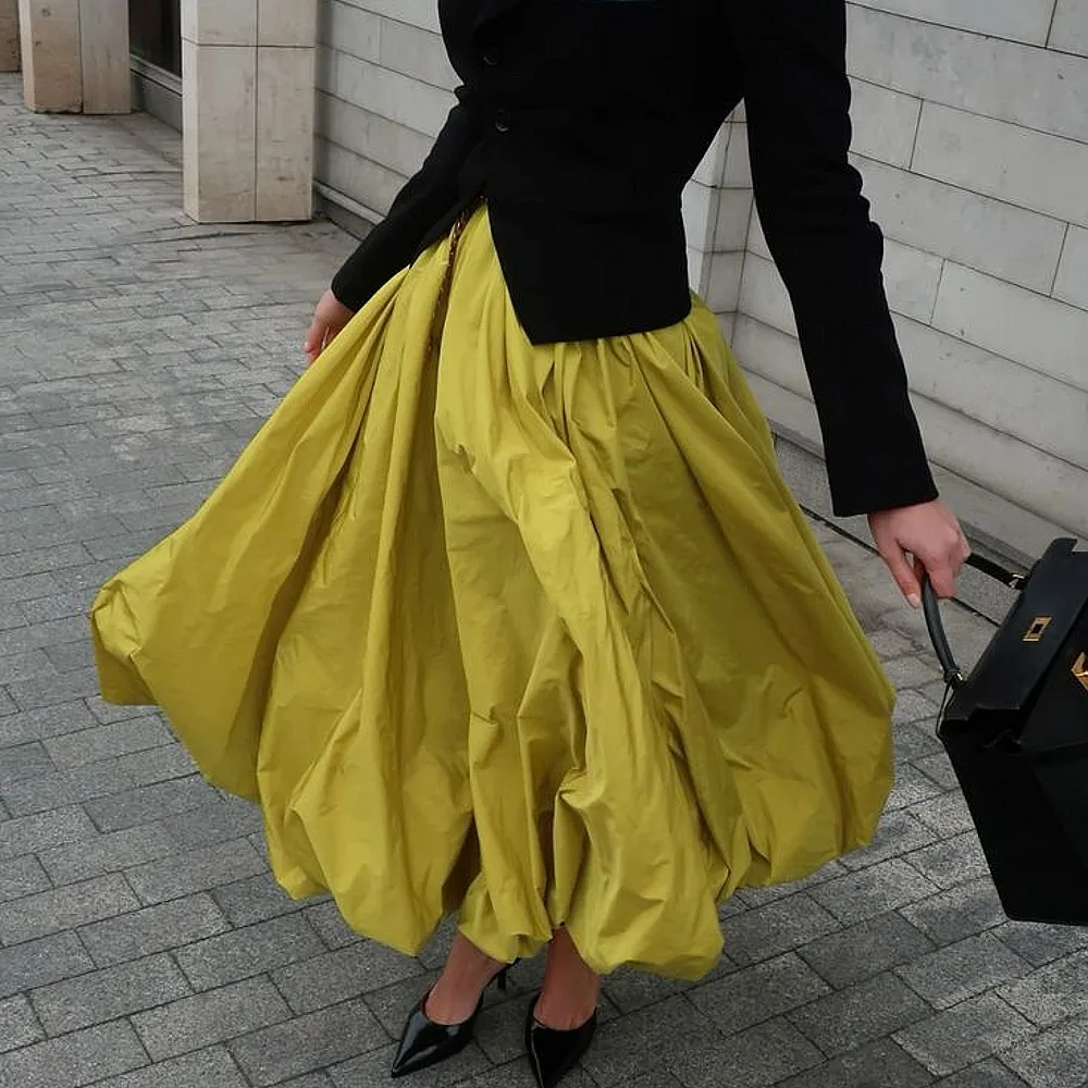 

Puffy Satin Skirt For Wedding Formal Event Evening Skirts Christmas 2025 Ruffles Floor Length Women Maxi Skirt Without Top