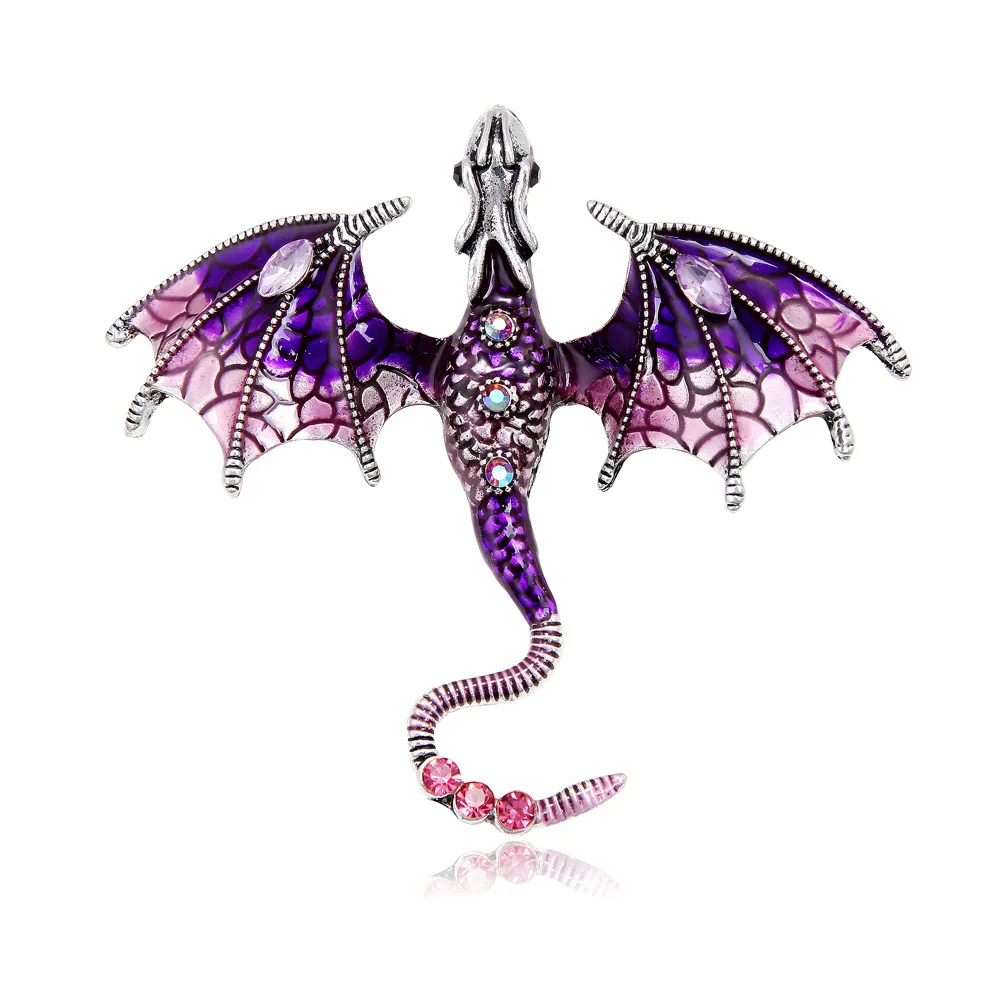 Hot 9 colors rhinestone enamel dragon brooches for men and women flying legged animals pterodactyl costume pins jewelry gifts